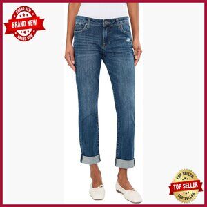 Mid Rise Boyfriend Jeans, Tapered Leg, 5 Pocket Design, Stretch Denim